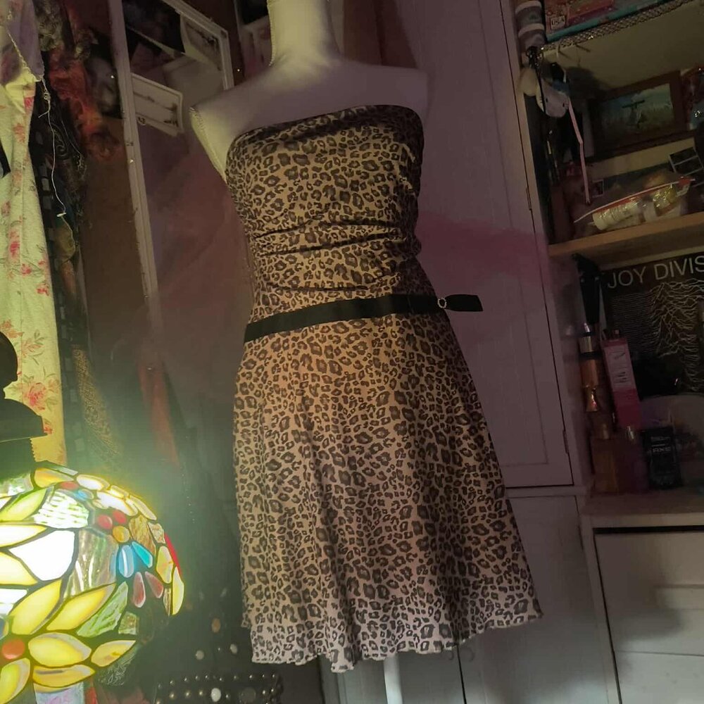 Leopard Print Strapless Tube Mini Dress – 90s 2000s Grunge, Party, Club Outfit,